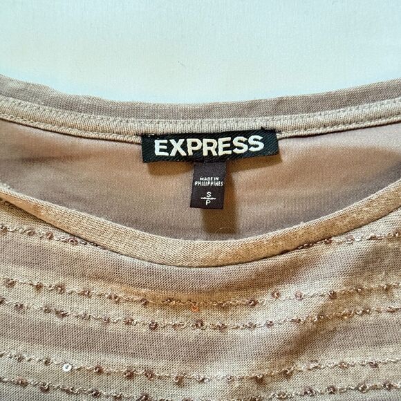 Express Taupe Sequins Mini Dress With 3/4 Sleeves Y2K 2000s Women's Size Small - Picture 3 of 8